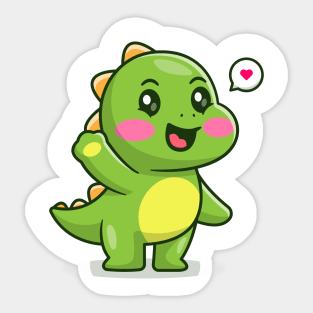 Cute baby dinosaur waving hand cartoon Sticker